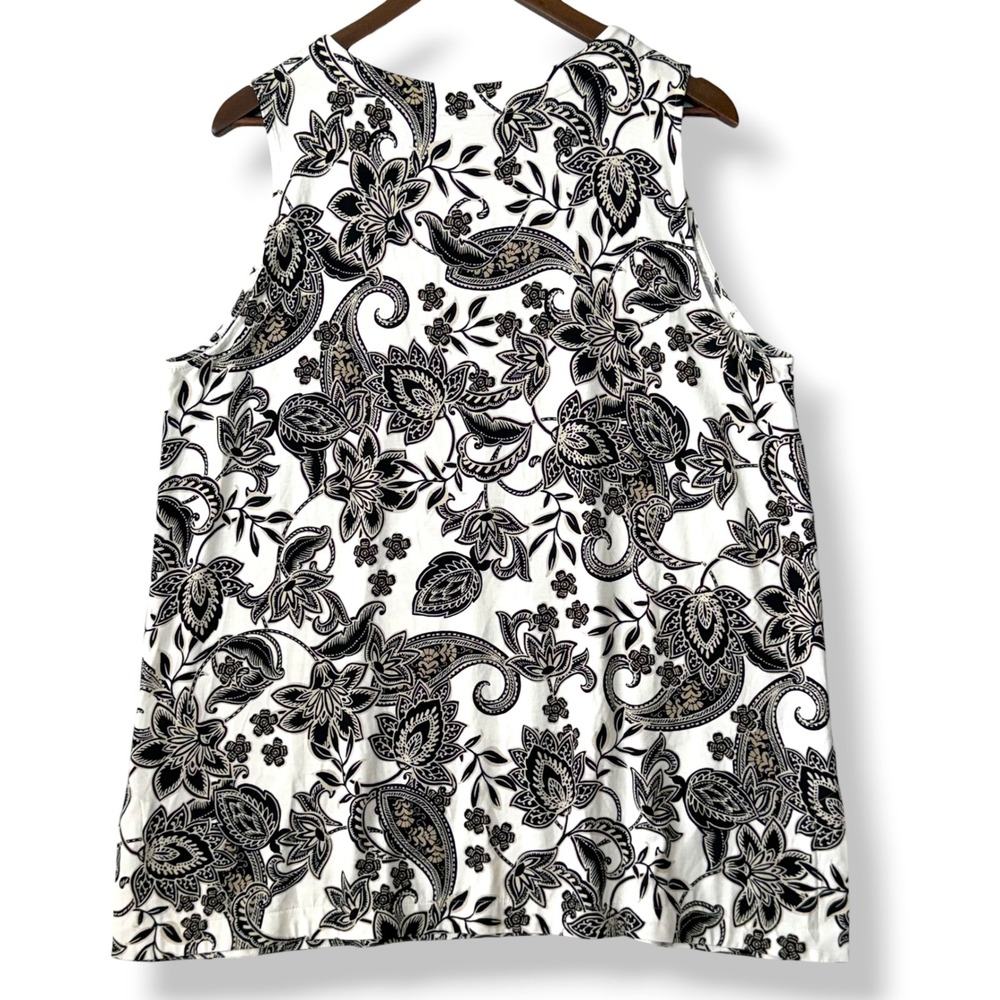 NWT J. Jill Wearever Sleeveless Knit Top XL TALL Cream Black Paisley Floral Boho - Picture 2 of 14